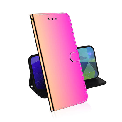 For Samsung Galaxy A13 4G Folio Flip Mirror-like Surface PU Leather + TPU Stand Wallet Function Phone Case