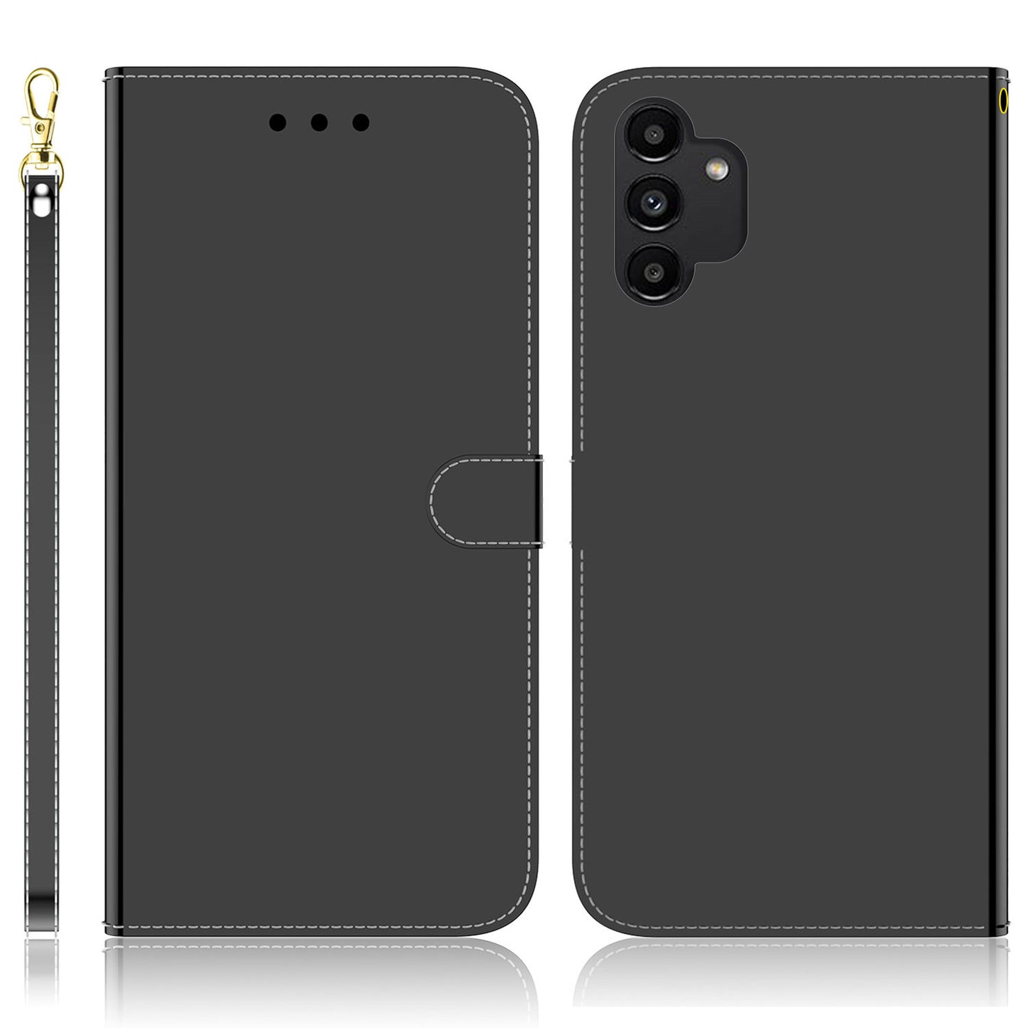 For Samsung Galaxy A13 4G Folio Flip Mirror-like Surface PU Leather + TPU Stand Wallet Function Phone Case