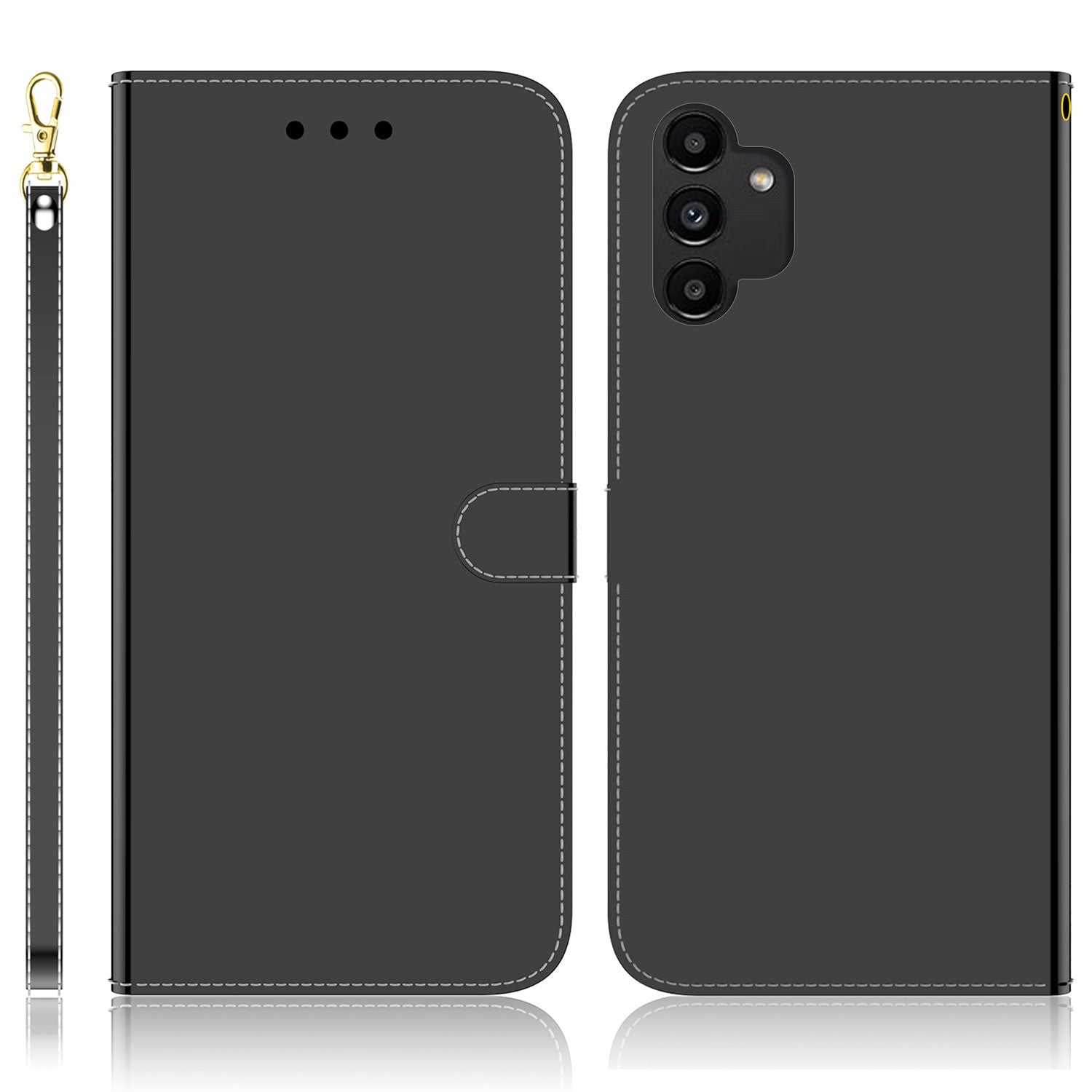 For Samsung Galaxy A13 4G Folio Flip Mirror-like Surface PU Leather + TPU Stand Wallet Function Phone Case