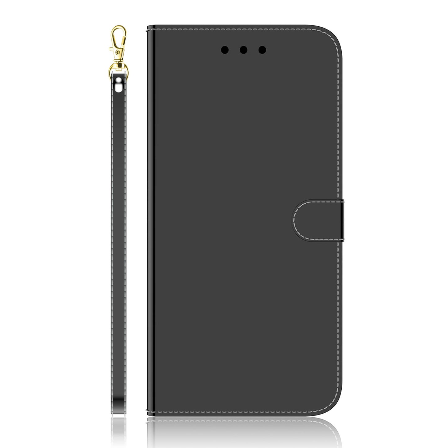 For Samsung Galaxy A13 4G Folio Flip Mirror-like Surface PU Leather + TPU Stand Wallet Function Phone Case