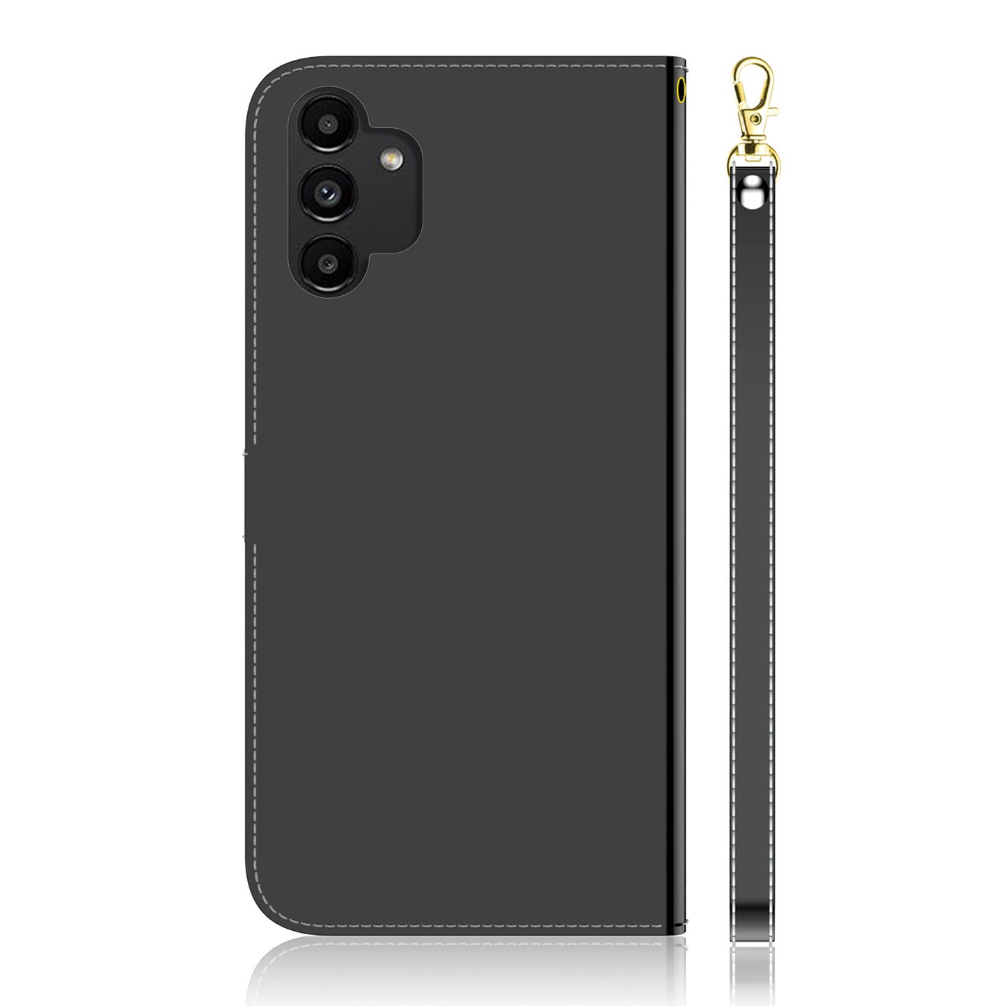 For Samsung Galaxy A13 4G Folio Flip Mirror-like Surface PU Leather + TPU Stand Wallet Function Phone Case