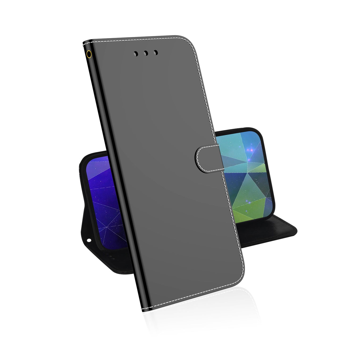 For Samsung Galaxy A13 4G Folio Flip Mirror-like Surface PU Leather + TPU Stand Wallet Function Phone Case