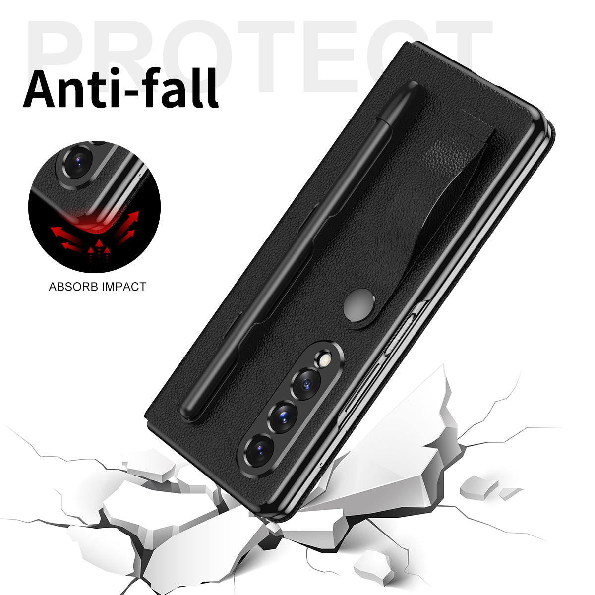 Litchi Texture PU Leather + PC Case Hand Band Stand Design Automatic Magnetic Cover with Pen Slot for Samsung Galaxy Z Fold3 5G