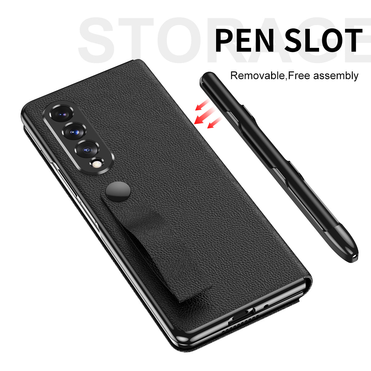 Litchi Texture PU Leather + PC Case Hand Band Stand Design Automatic Magnetic Cover with Pen Slot for Samsung Galaxy Z Fold3 5G