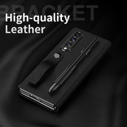 Litchi Texture PU Leather + PC Case Hand Band Stand Design Automatic Magnetic Cover with Pen Slot for Samsung Galaxy Z Fold3 5G