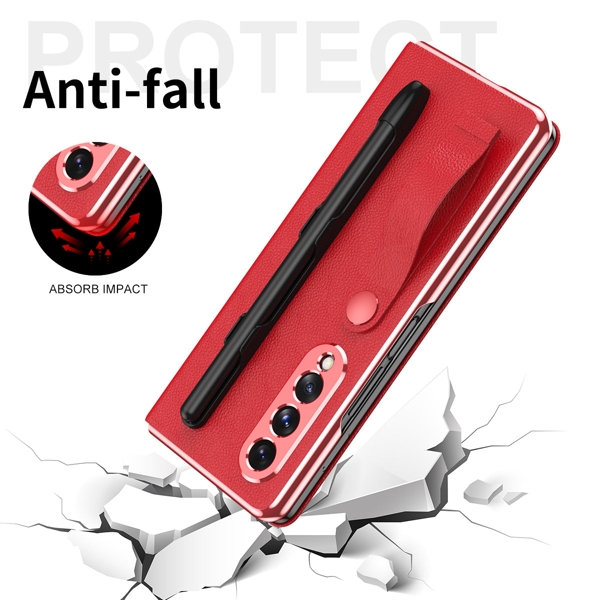 Litchi Texture PU Leather + PC Case Hand Band Stand Design Automatic Magnetic Cover with Pen Slot for Samsung Galaxy Z Fold3 5G