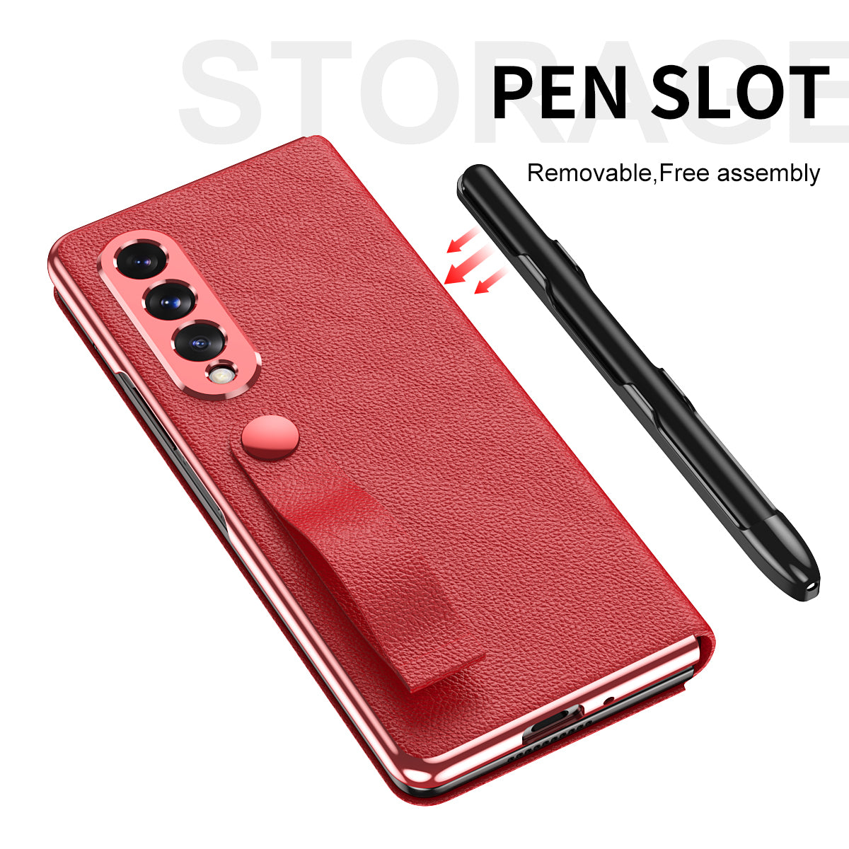 Litchi Texture PU Leather + PC Case Hand Band Stand Design Automatic Magnetic Cover with Pen Slot for Samsung Galaxy Z Fold3 5G