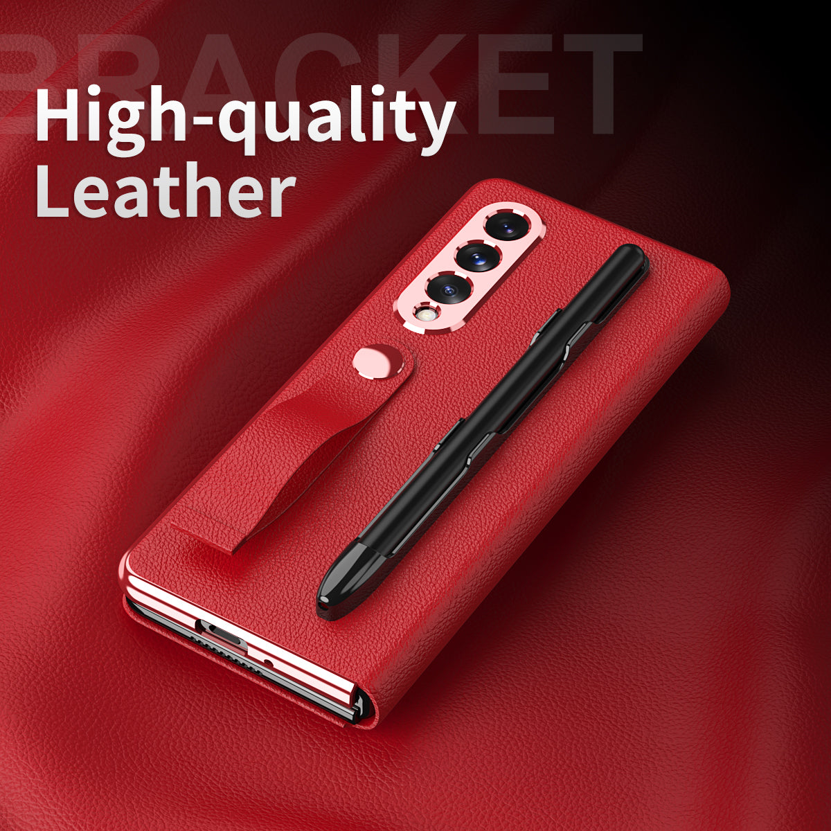 Litchi Texture PU Leather + PC Case Hand Band Stand Design Automatic Magnetic Cover with Pen Slot for Samsung Galaxy Z Fold3 5G