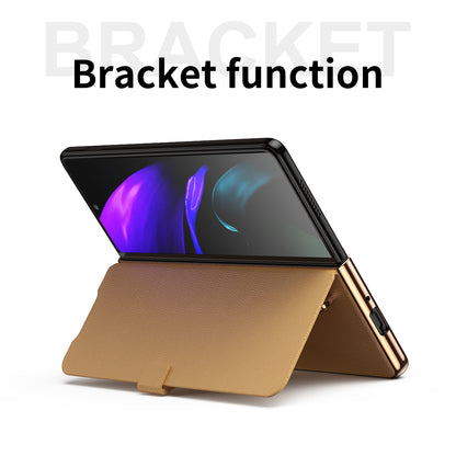 Litchi Texture PU Leather + PC Case Hand Band Stand Design Automatic Magnetic Cover with Pen Slot for Samsung Galaxy Z Fold3 5G