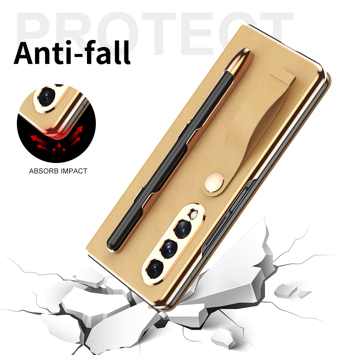 Litchi Texture PU Leather + PC Case Hand Band Stand Design Automatic Magnetic Cover with Pen Slot for Samsung Galaxy Z Fold3 5G