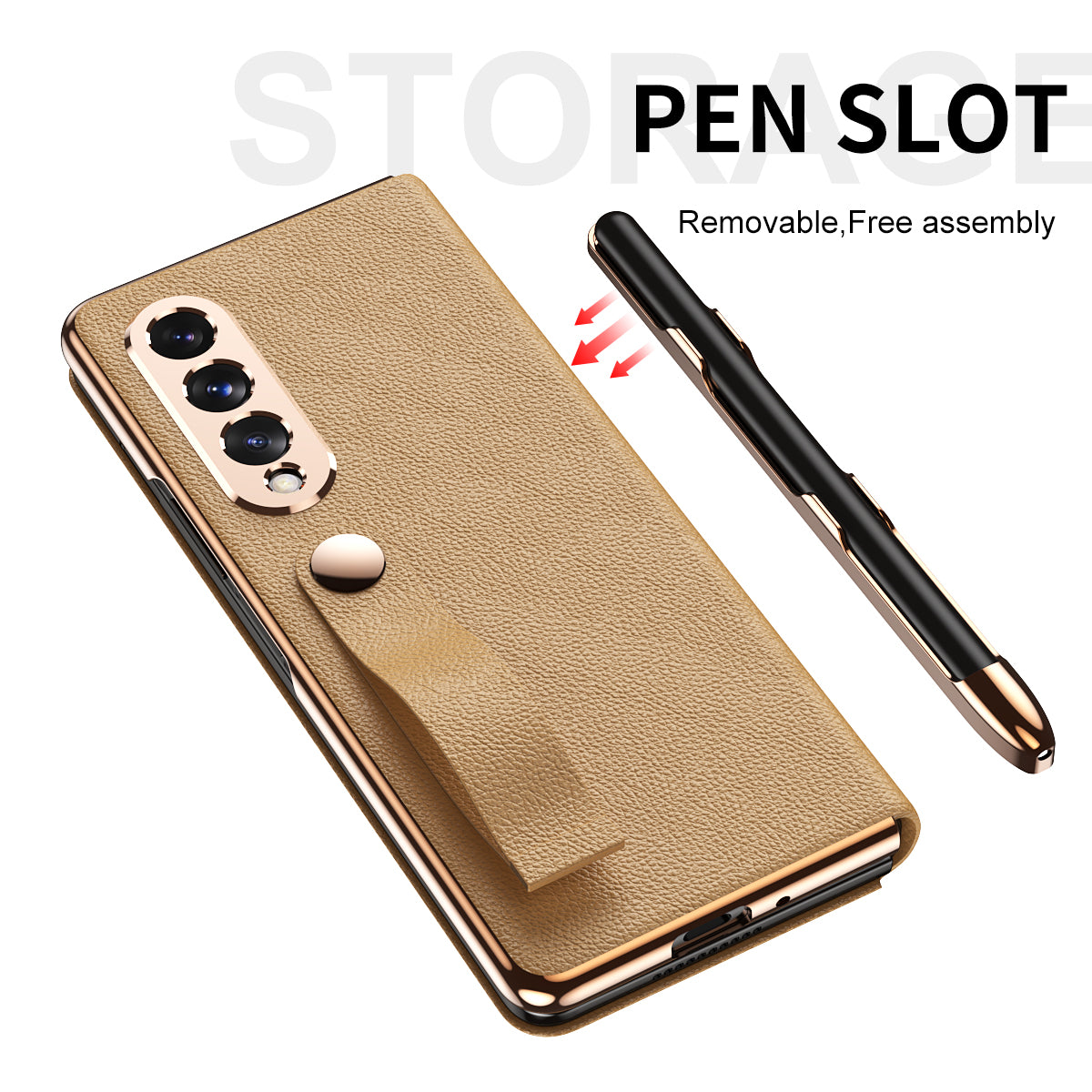 Litchi Texture PU Leather + PC Case Hand Band Stand Design Automatic Magnetic Cover with Pen Slot for Samsung Galaxy Z Fold3 5G