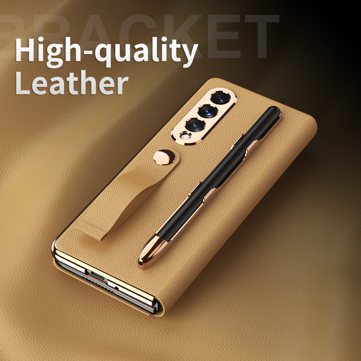 Litchi Texture PU Leather + PC Case Hand Band Stand Design Automatic Magnetic Cover with Pen Slot for Samsung Galaxy Z Fold3 5G