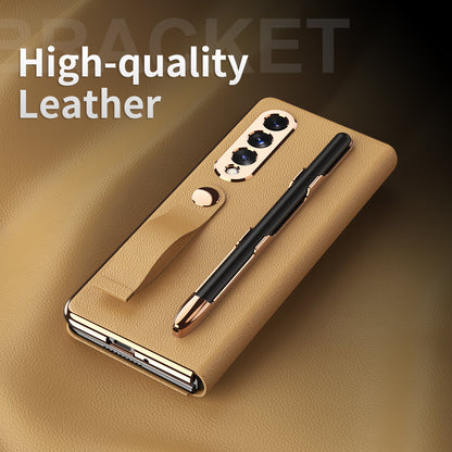 Litchi Texture PU Leather + PC Case Hand Band Stand Design Automatic Magnetic Cover with Pen Slot for Samsung Galaxy Z Fold3 5G