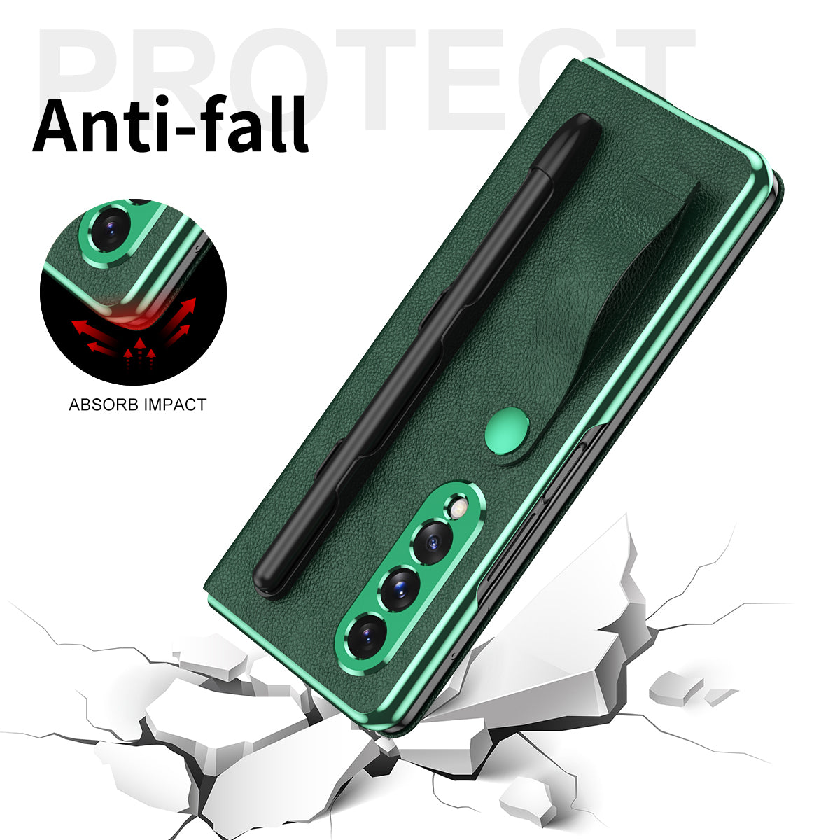Litchi Texture PU Leather + PC Case Hand Band Stand Design Automatic Magnetic Cover with Pen Slot for Samsung Galaxy Z Fold3 5G