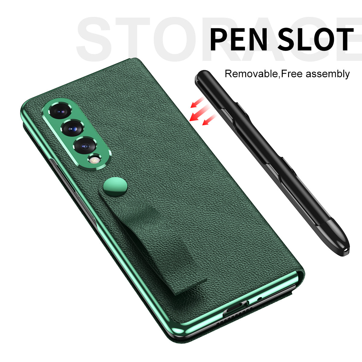 Litchi Texture PU Leather + PC Case Hand Band Stand Design Automatic Magnetic Cover with Pen Slot for Samsung Galaxy Z Fold3 5G