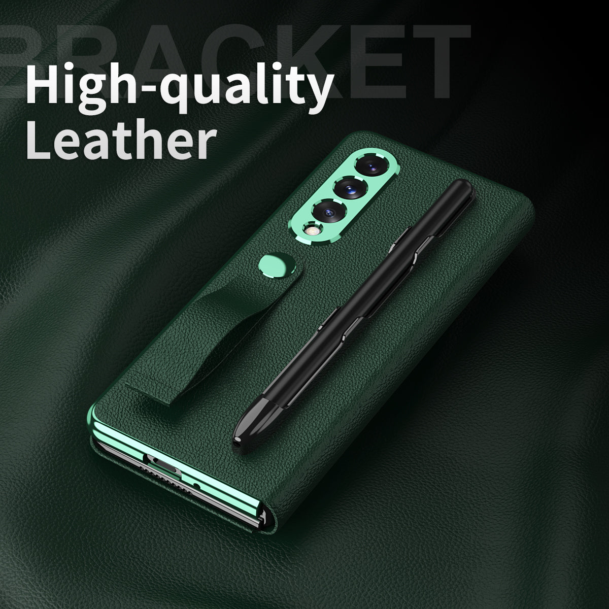 Litchi Texture PU Leather + PC Case Hand Band Stand Design Automatic Magnetic Cover with Pen Slot for Samsung Galaxy Z Fold3 5G