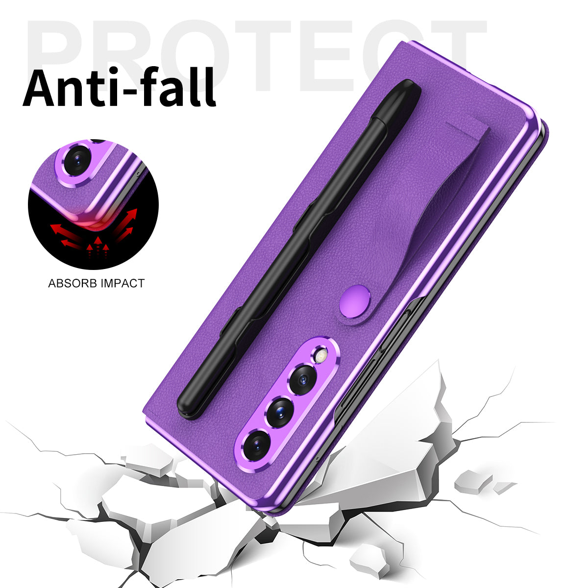 Litchi Texture PU Leather + PC Case Hand Band Stand Design Automatic Magnetic Cover with Pen Slot for Samsung Galaxy Z Fold3 5G