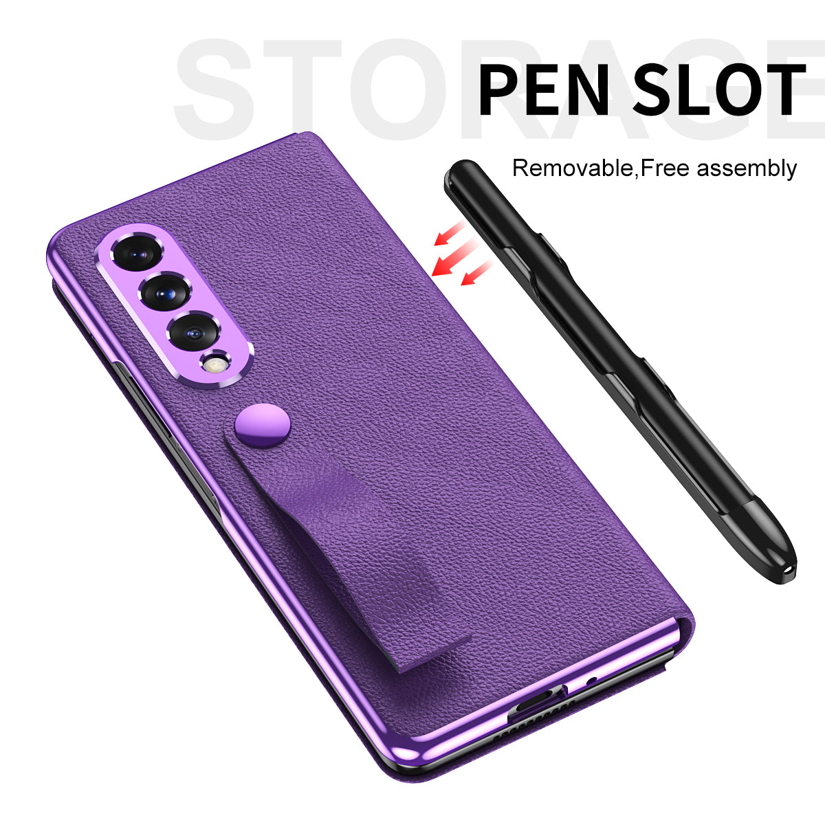 Litchi Texture PU Leather + PC Case Hand Band Stand Design Automatic Magnetic Cover with Pen Slot for Samsung Galaxy Z Fold3 5G
