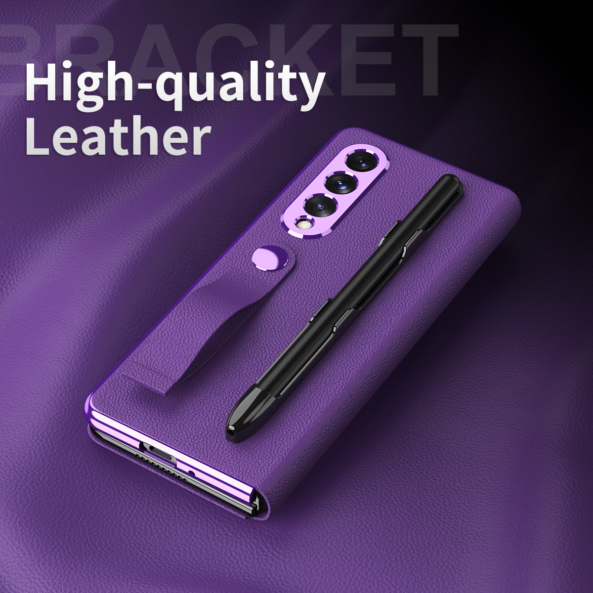 Litchi Texture PU Leather + PC Case Hand Band Stand Design Automatic Magnetic Cover with Pen Slot for Samsung Galaxy Z Fold3 5G