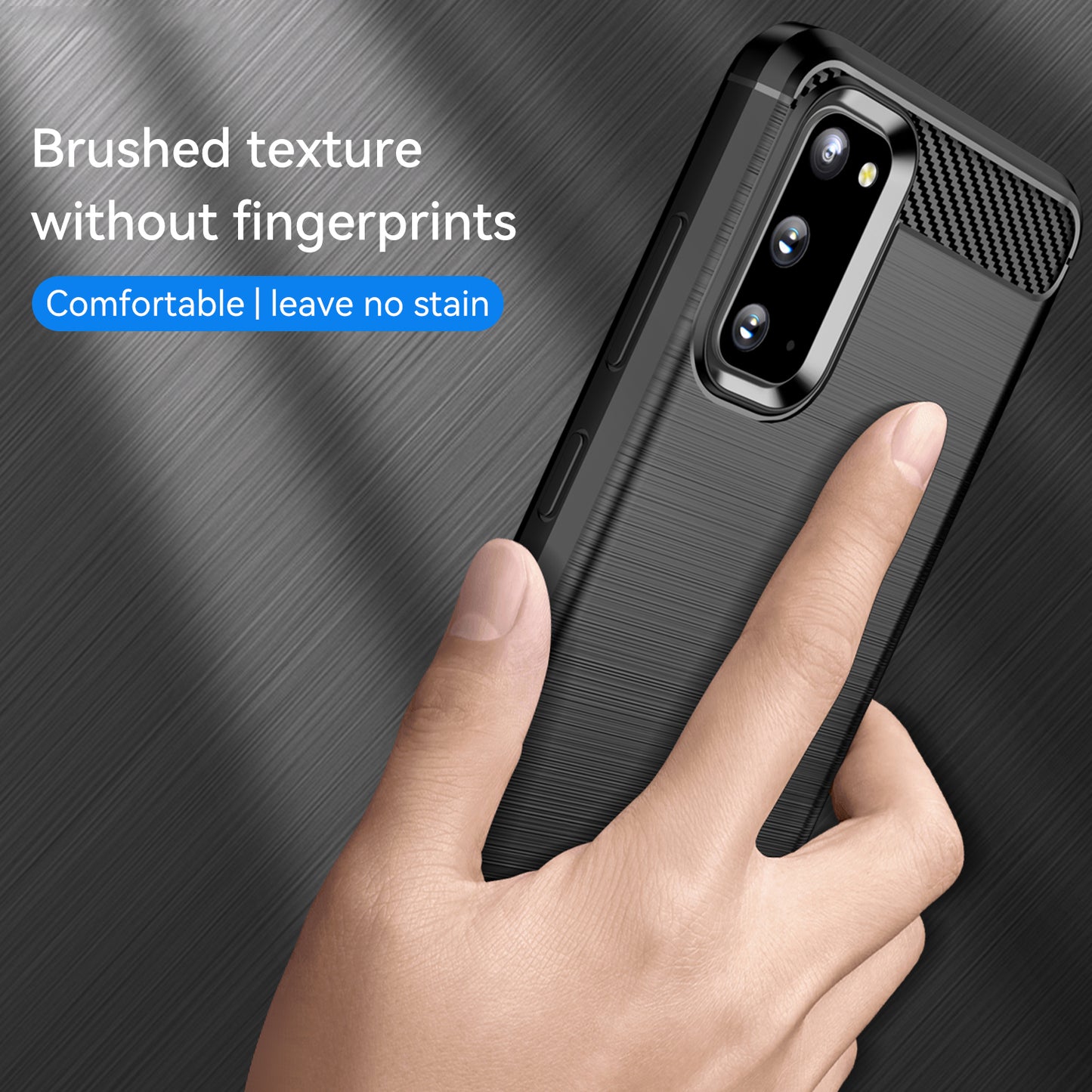 1.8mm Carbon Fiber Brushed Texture Anti-fingerprint Soft TPU Anti-drop Phone Case Cover for Samsung Galaxy S20 4G/S20 5G