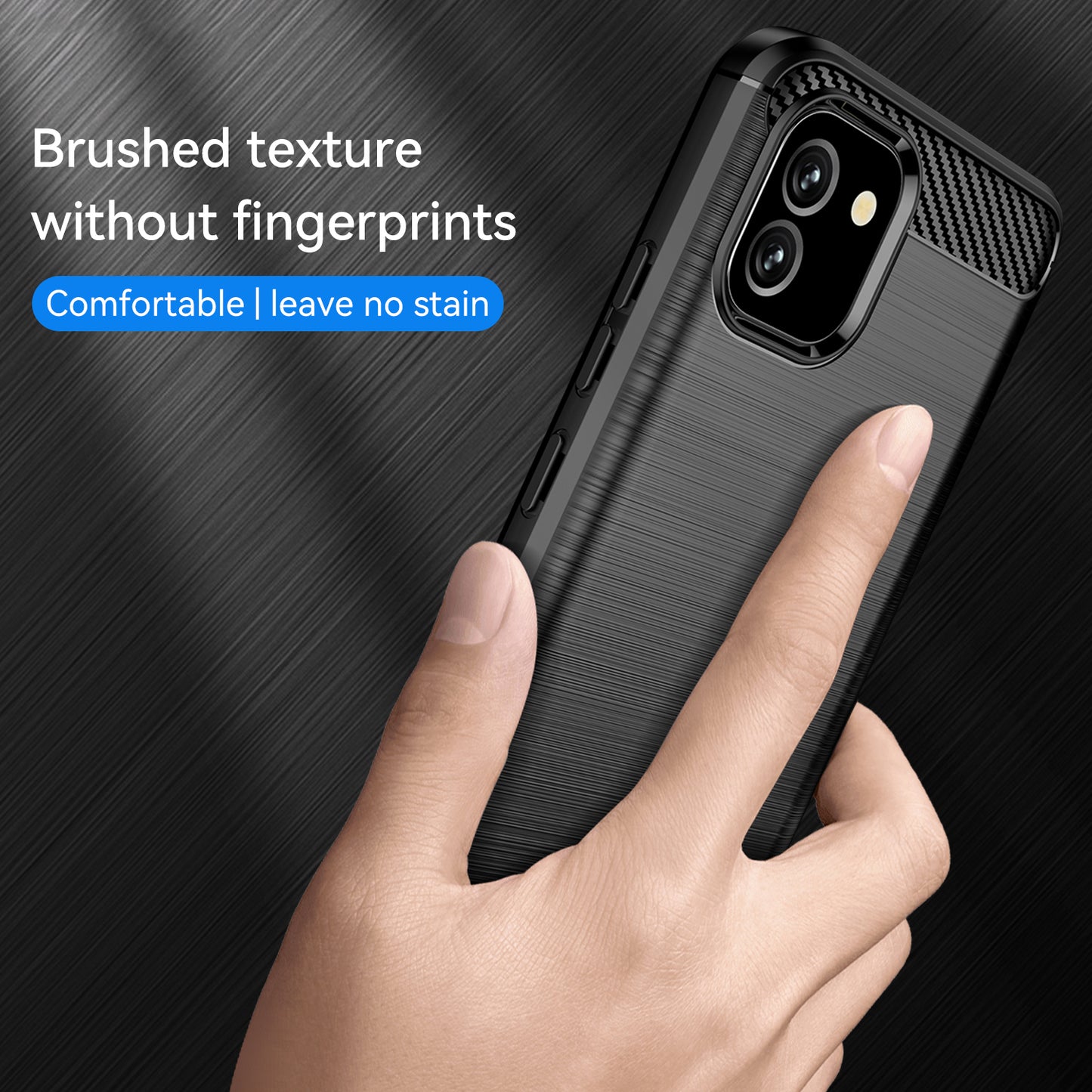 1.8mm Brushed Surface TPU Case Carbon Fiber Texture Drop Protection Phone Protective Cover for Samsung Galaxy A03 (164.2 x 75.9 x 9.1mm) (EU Version)