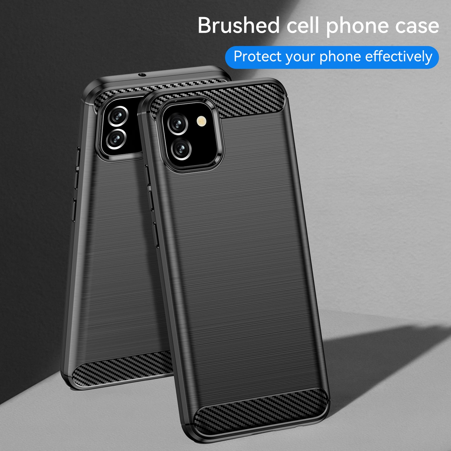 1.8mm Brushed Surface TPU Case Carbon Fiber Texture Drop Protection Phone Protective Cover for Samsung Galaxy A03 (164.2 x 75.9 x 9.1mm) (EU Version)