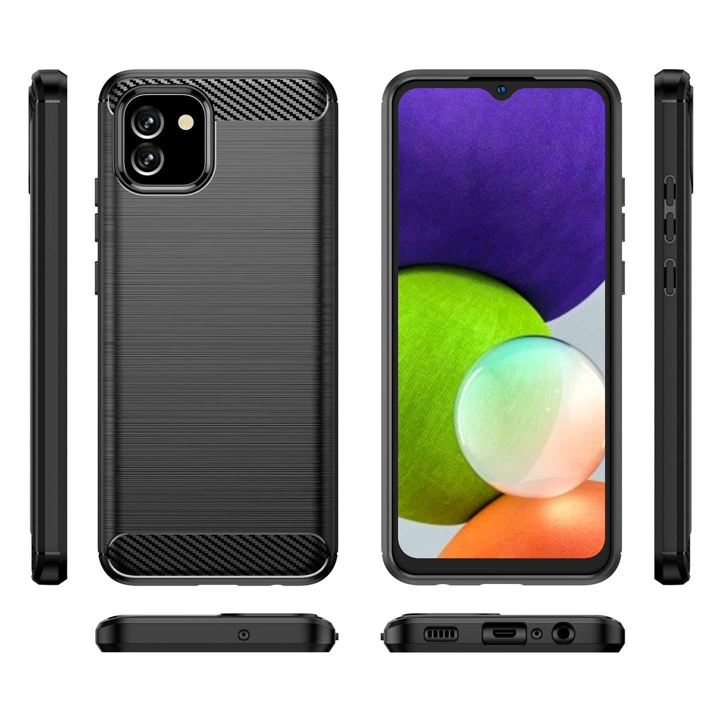 1.8mm Brushed Surface TPU Case Carbon Fiber Texture Drop Protection Phone Protective Cover for Samsung Galaxy A03 (164.2 x 75.9 x 9.1mm) (EU Version)