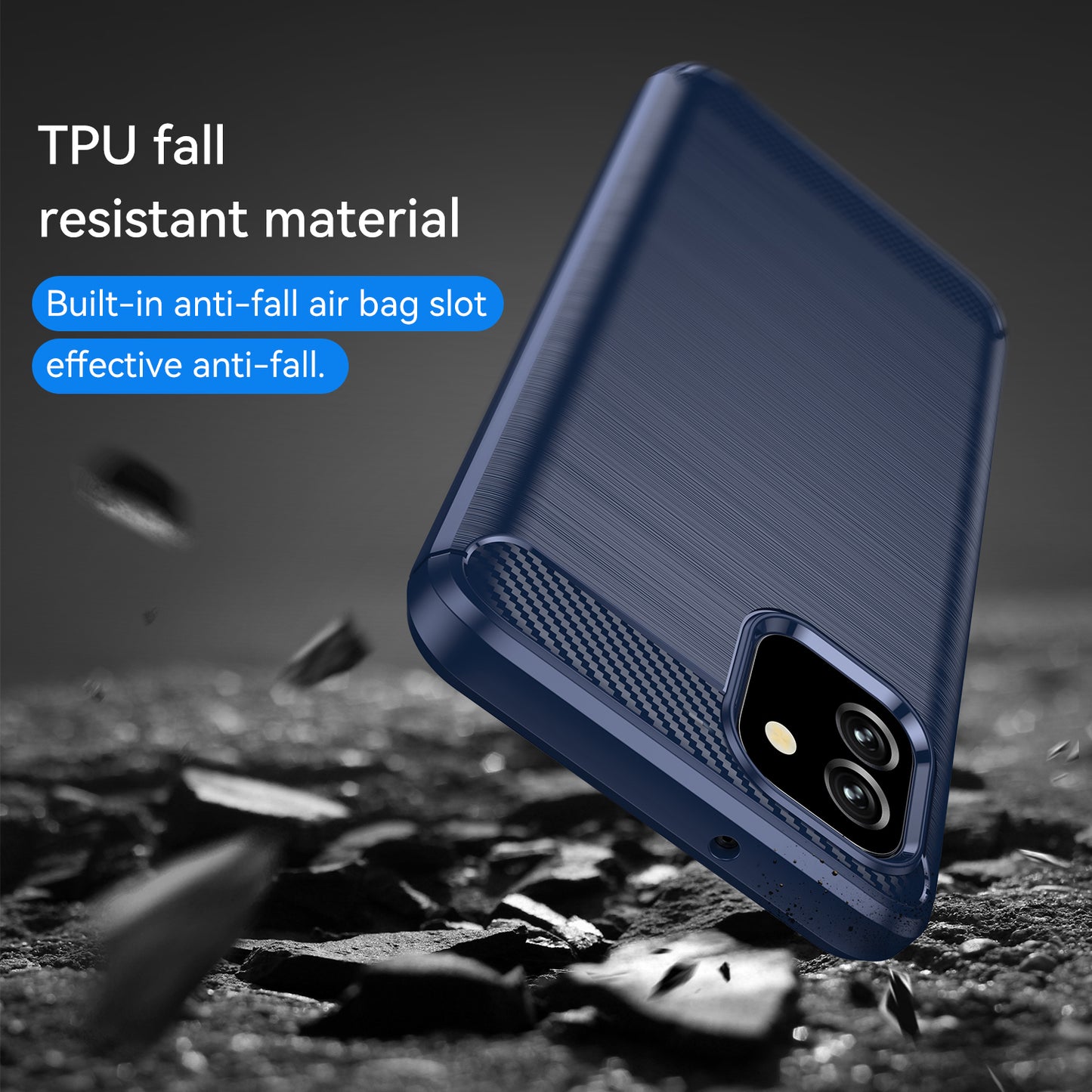 1.8mm Brushed Surface TPU Case Carbon Fiber Texture Drop Protection Phone Protective Cover for Samsung Galaxy A03 (164.2 x 75.9 x 9.1mm) (EU Version)
