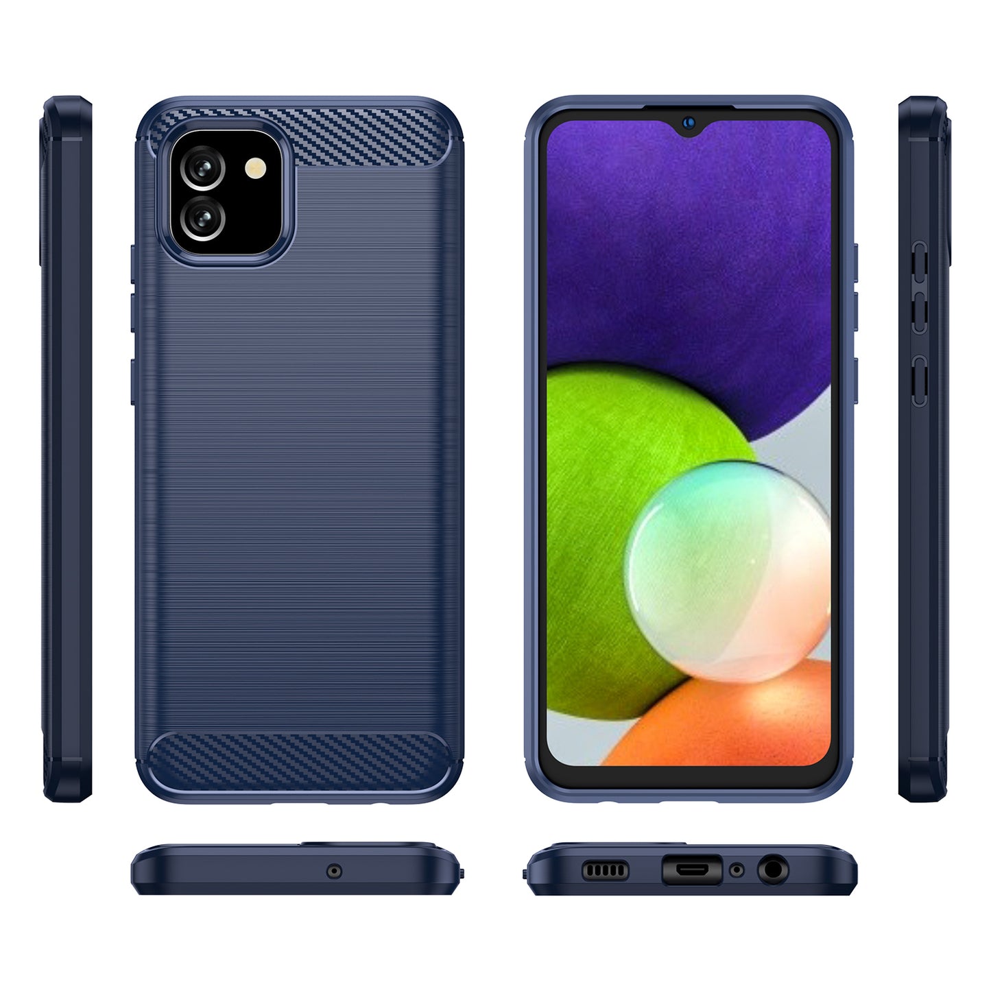 1.8mm Brushed Surface TPU Case Carbon Fiber Texture Drop Protection Phone Protective Cover for Samsung Galaxy A03 (164.2 x 75.9 x 9.1mm) (EU Version)