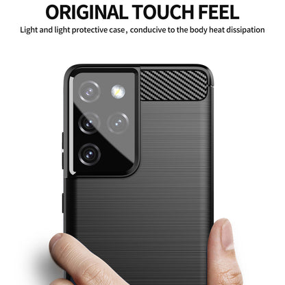 1.8mm Brushed Surface TPU Case Original Touch Surface Carbon Fiber Texture Phone Cover for Samsung Galaxy S21 Ultra 5G