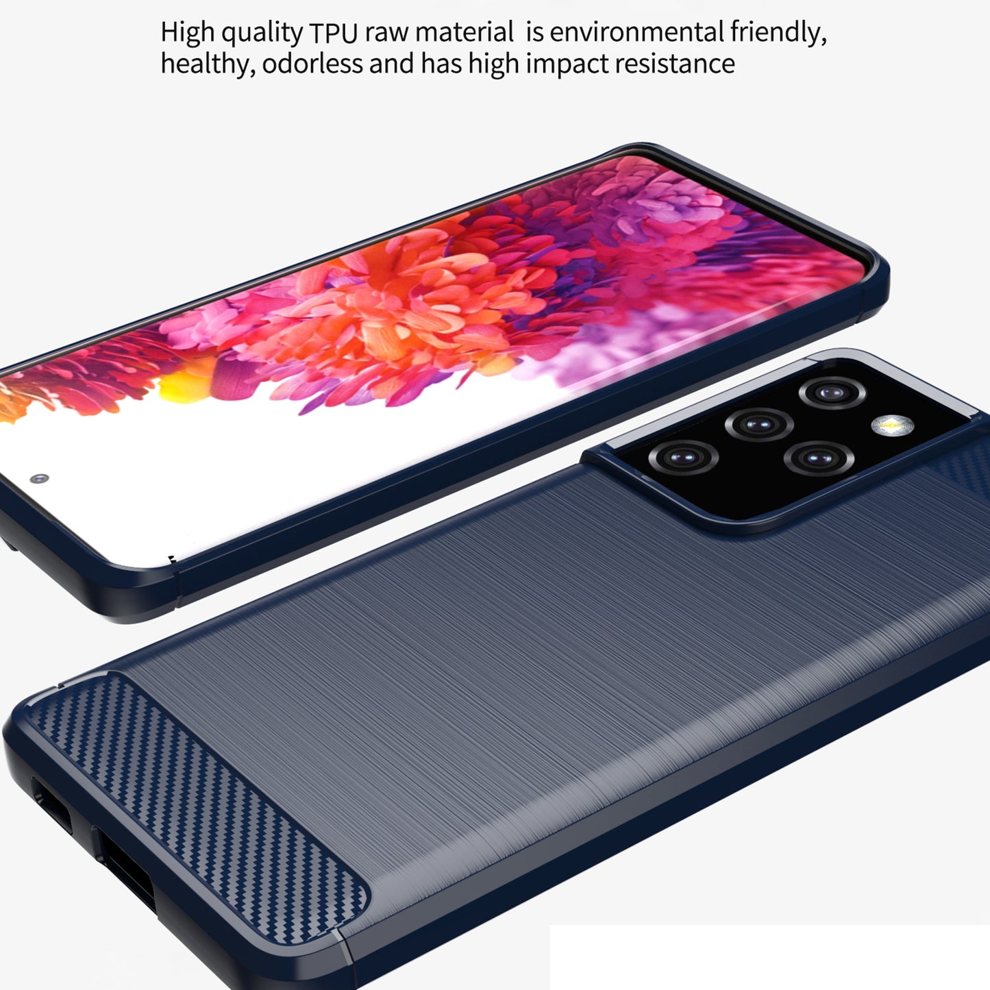 1.8mm Brushed Surface TPU Case Original Touch Surface Carbon Fiber Texture Phone Cover for Samsung Galaxy S21 Ultra 5G