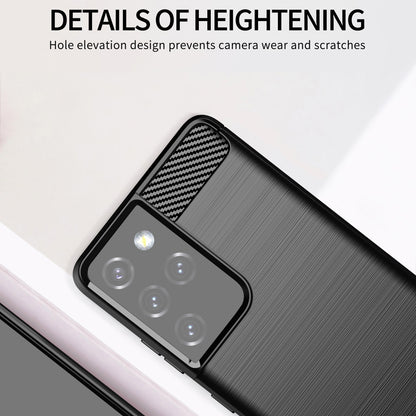 1.8mm Brushed Surface TPU Case Original Touch Surface Carbon Fiber Texture Phone Cover for Samsung Galaxy S21 Ultra 5G