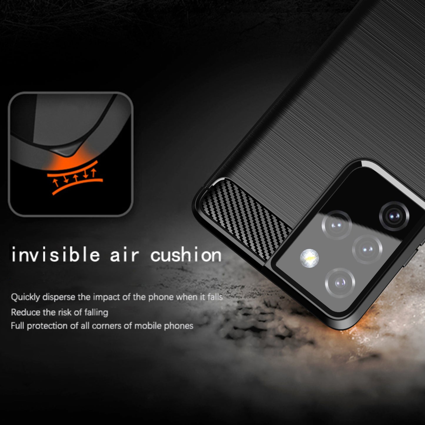 1.8mm Brushed Surface TPU Case Original Touch Surface Carbon Fiber Texture Phone Cover for Samsung Galaxy S21 Ultra 5G
