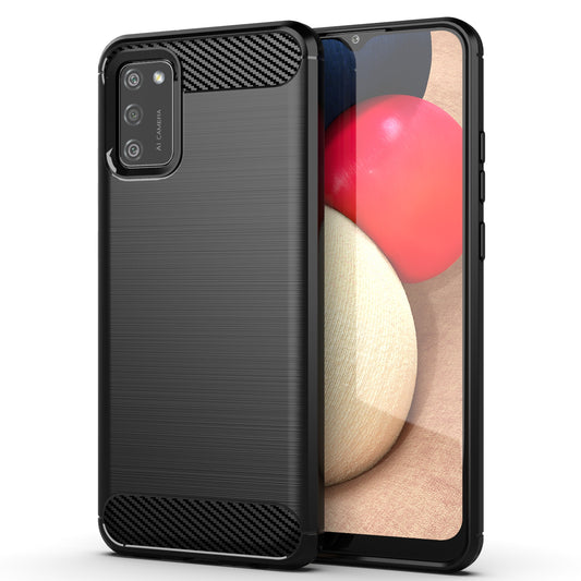 1.8mm Brushed Surface TPU Case Air Bag Buffering Corners Carbon Fiber Texture Phone Protective Cover for Samsung Galaxy A02s (164.2x75.9x9.1mm)