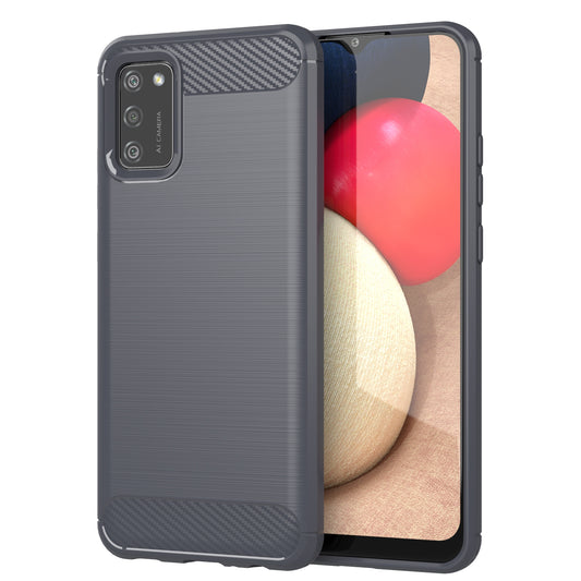 1.8mm Brushed Surface TPU Case Air Bag Buffering Corners Carbon Fiber Texture Phone Protective Cover for Samsung Galaxy A02s (164.2x75.9x9.1mm)
