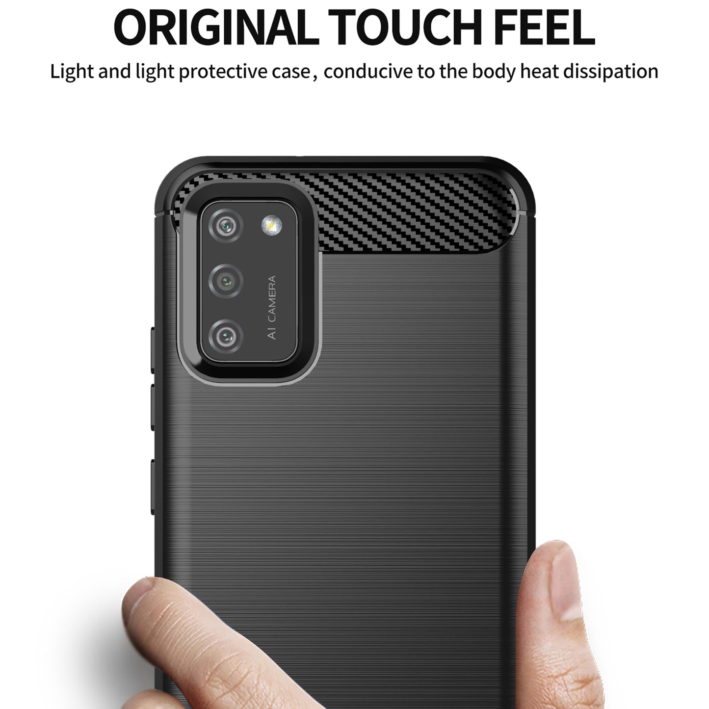 1.8mm Brushed Surface TPU Case Air Bag Buffering Corners Carbon Fiber Texture Phone Protective Cover for Samsung Galaxy A02s (164.2x75.9x9.1mm)