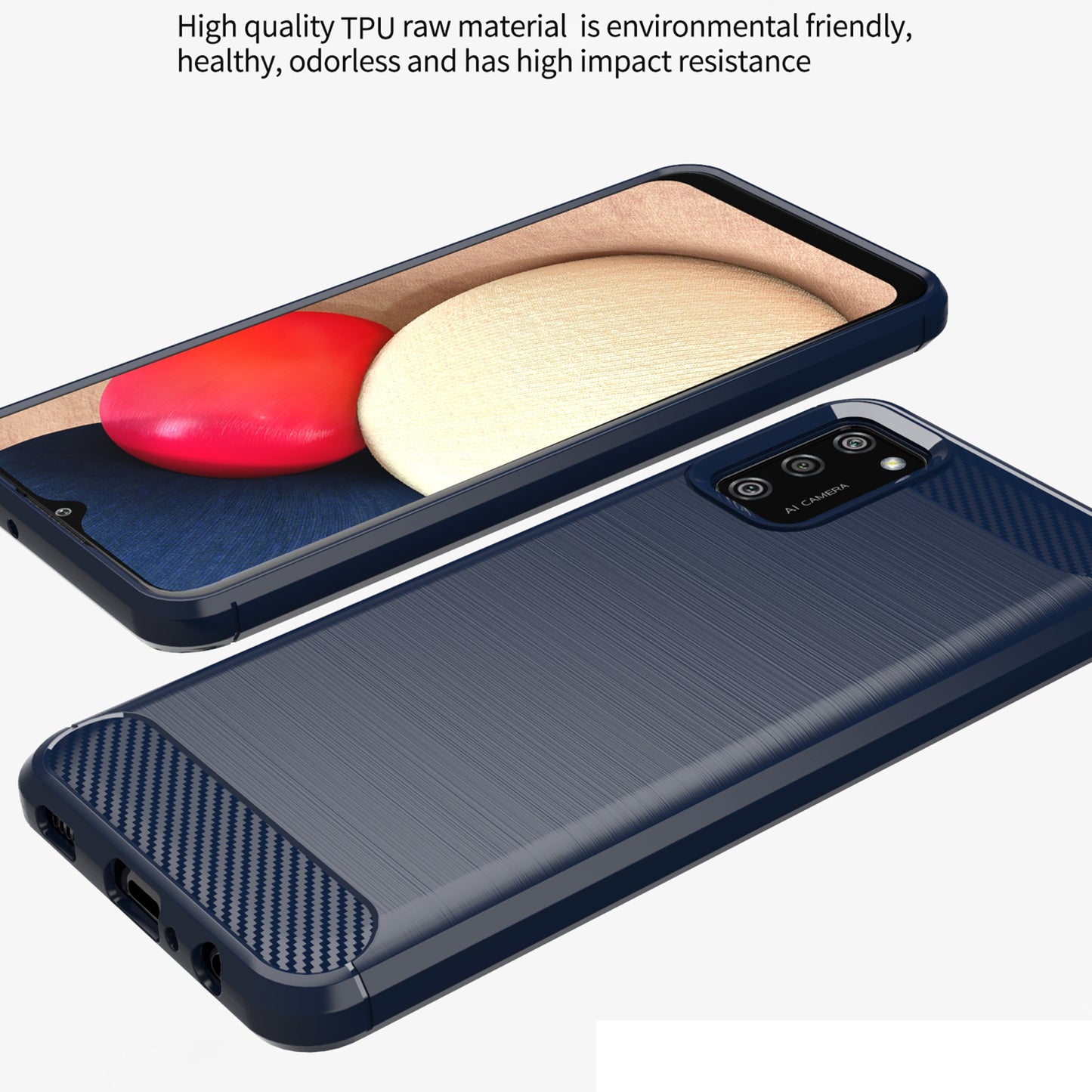 1.8mm Brushed Surface TPU Case Air Bag Buffering Corners Carbon Fiber Texture Phone Protective Cover for Samsung Galaxy A02s (164.2x75.9x9.1mm)