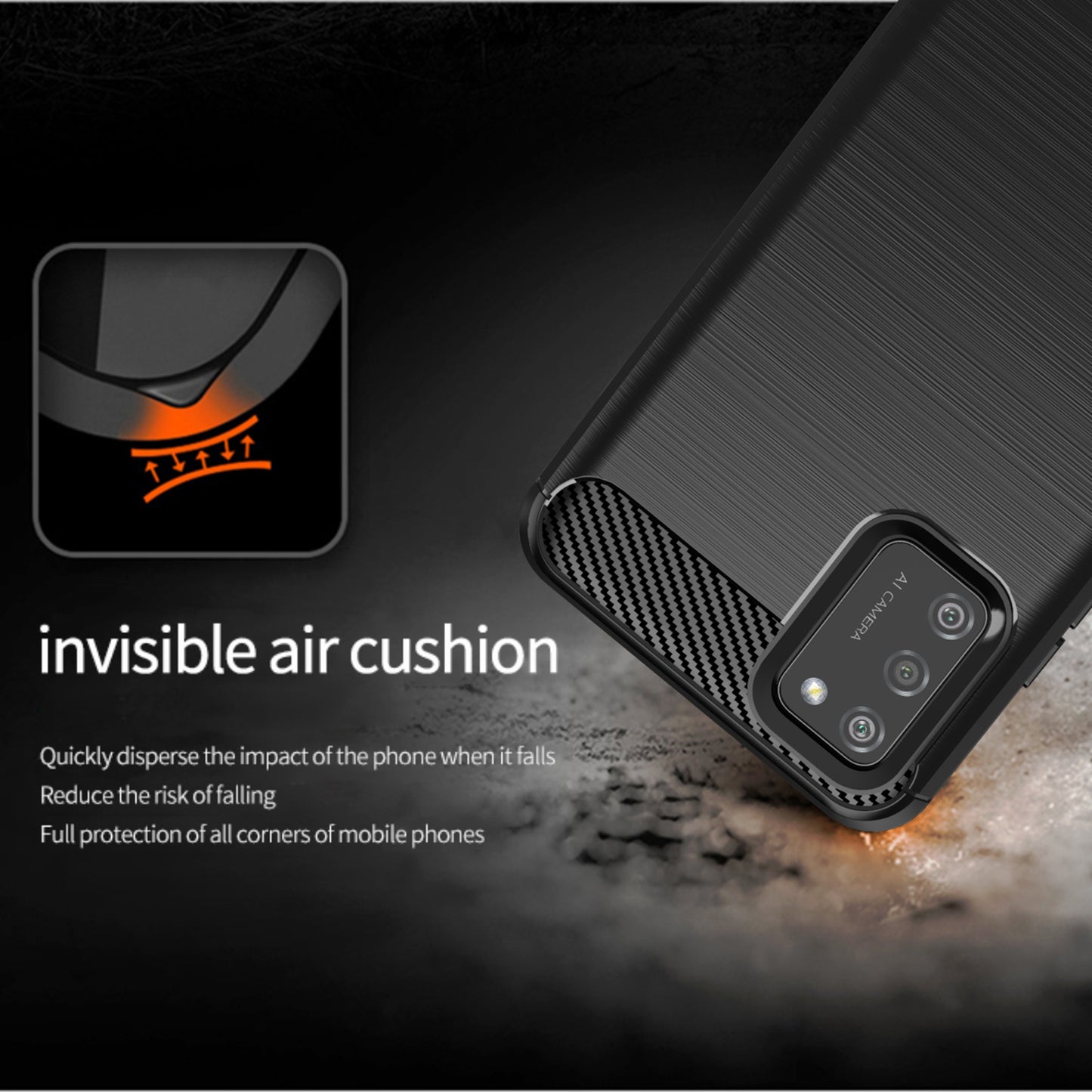 1.8mm Brushed Surface TPU Case Air Bag Buffering Corners Carbon Fiber Texture Phone Protective Cover for Samsung Galaxy A02s (164.2x75.9x9.1mm)