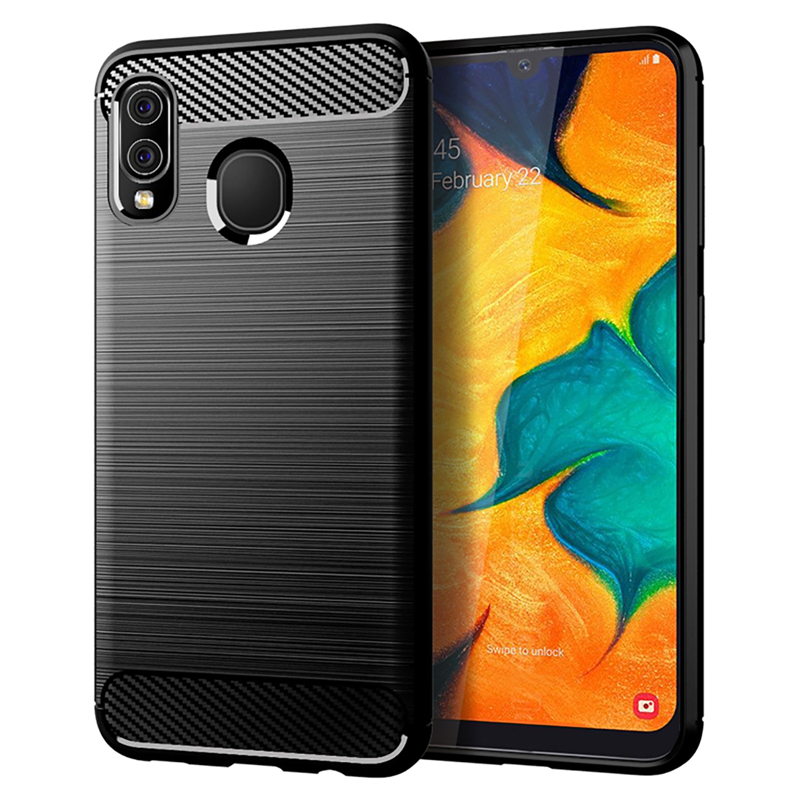 1.8mm Heat Dissipation TPU Case 1.8mm Thickness Drop-Proof Carbon Fiber Texture Fingerprint-Free Brushed Surface Phone Cover for Samsung Galaxy A20/A30/M10s