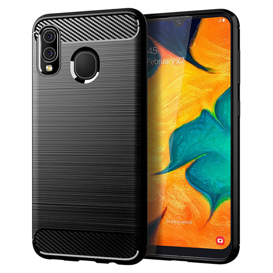 1.8mm Heat Dissipation TPU Case 1.8mm Thickness Drop-Proof Carbon Fiber Texture Fingerprint-Free Brushed Surface Phone Cover for Samsung Galaxy A20/A30/M10s