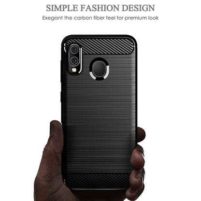 1.8mm Heat Dissipation TPU Case 1.8mm Thickness Drop-Proof Carbon Fiber Texture Fingerprint-Free Brushed Surface Phone Cover for Samsung Galaxy A20/A30/M10s