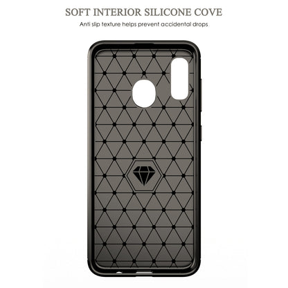 1.8mm Heat Dissipation TPU Case 1.8mm Thickness Drop-Proof Carbon Fiber Texture Fingerprint-Free Brushed Surface Phone Cover for Samsung Galaxy A20/A30/M10s