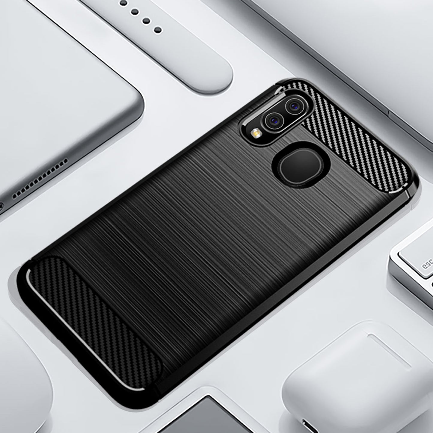 1.8mm Heat Dissipation TPU Case Ultra Thin Scratch-Resistant Carbon Fiber Texture Brushed Surface Phone Cover for Samsung Galaxy A40