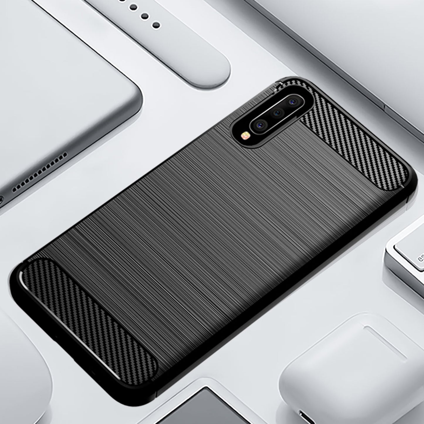 1.8mm Heat Dissipation TPU Case Super Slim Carbon Fiber Texture Scratch-Proof Brushed Surface Phone Cover for Samsung Galaxy A50/A50s/A30s
