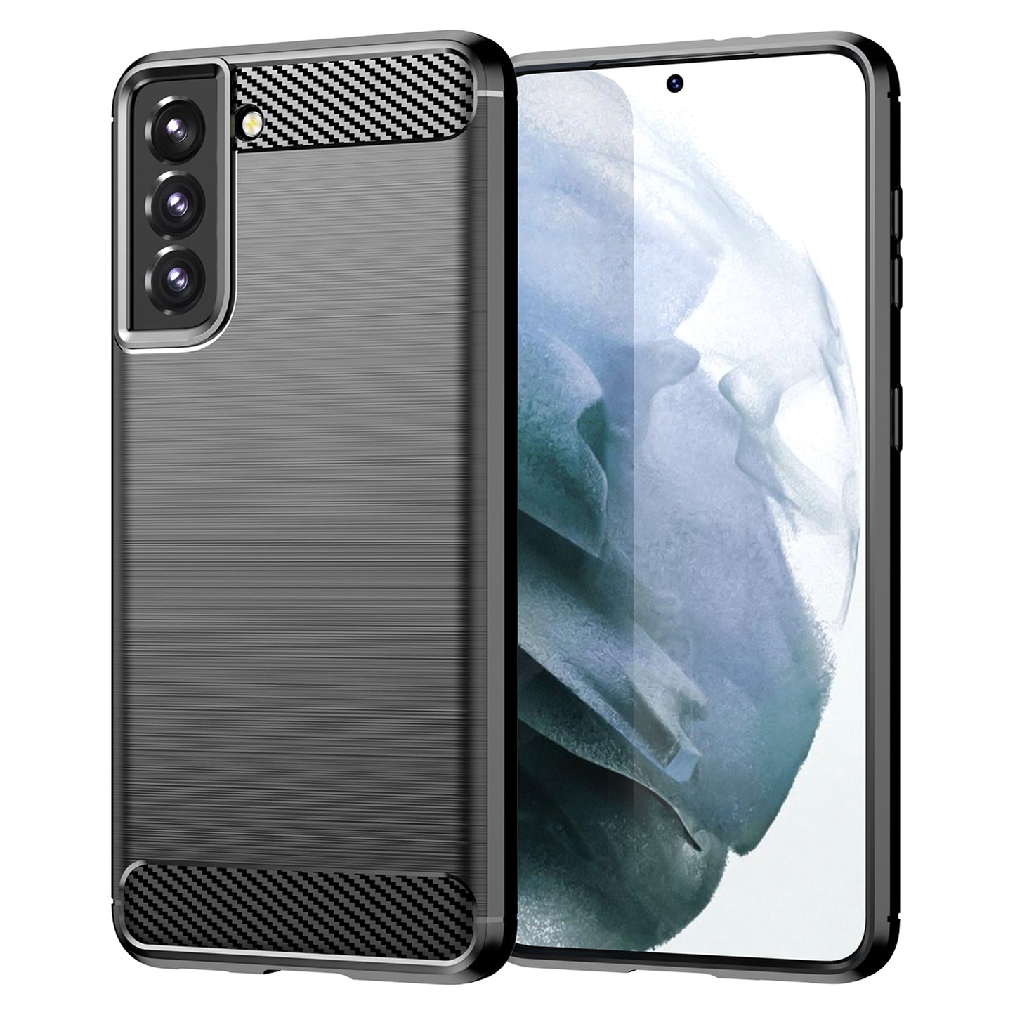1.8mm Heat Dissipation TPU Case Anti-Scratch Anti-Fall Carbon Fiber Texture Phone Cover with Brushed Surface for Samsung Galaxy S21 4G/5G