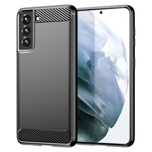 1.8mm Heat Dissipation TPU Case Anti-Scratch Anti-Fall Carbon Fiber Texture Phone Cover with Brushed Surface for Samsung Galaxy S21 4G/5G