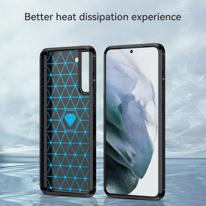 1.8mm Heat Dissipation TPU Case Anti-Scratch Anti-Fall Carbon Fiber Texture Phone Cover with Brushed Surface for Samsung Galaxy S21 4G/5G