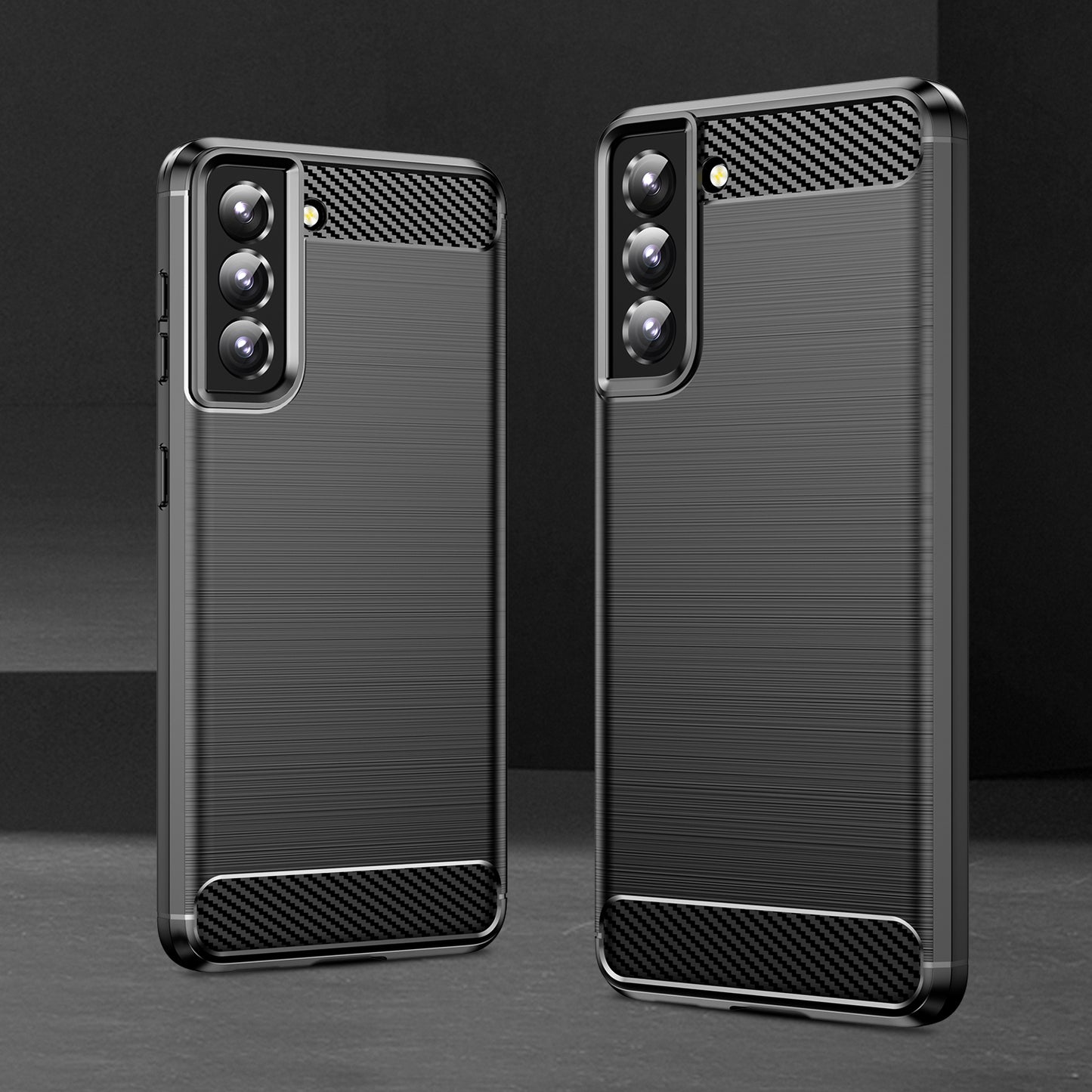 1.8mm Heat Dissipation TPU Case Anti-Scratch Anti-Fall Carbon Fiber Texture Phone Cover with Brushed Surface for Samsung Galaxy S21 4G/5G