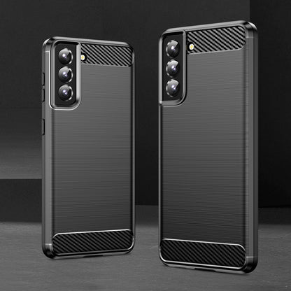 1.8mm Heat Dissipation TPU Case Anti-Scratch Anti-Fall Carbon Fiber Texture Phone Cover with Brushed Surface for Samsung Galaxy S21 4G/5G