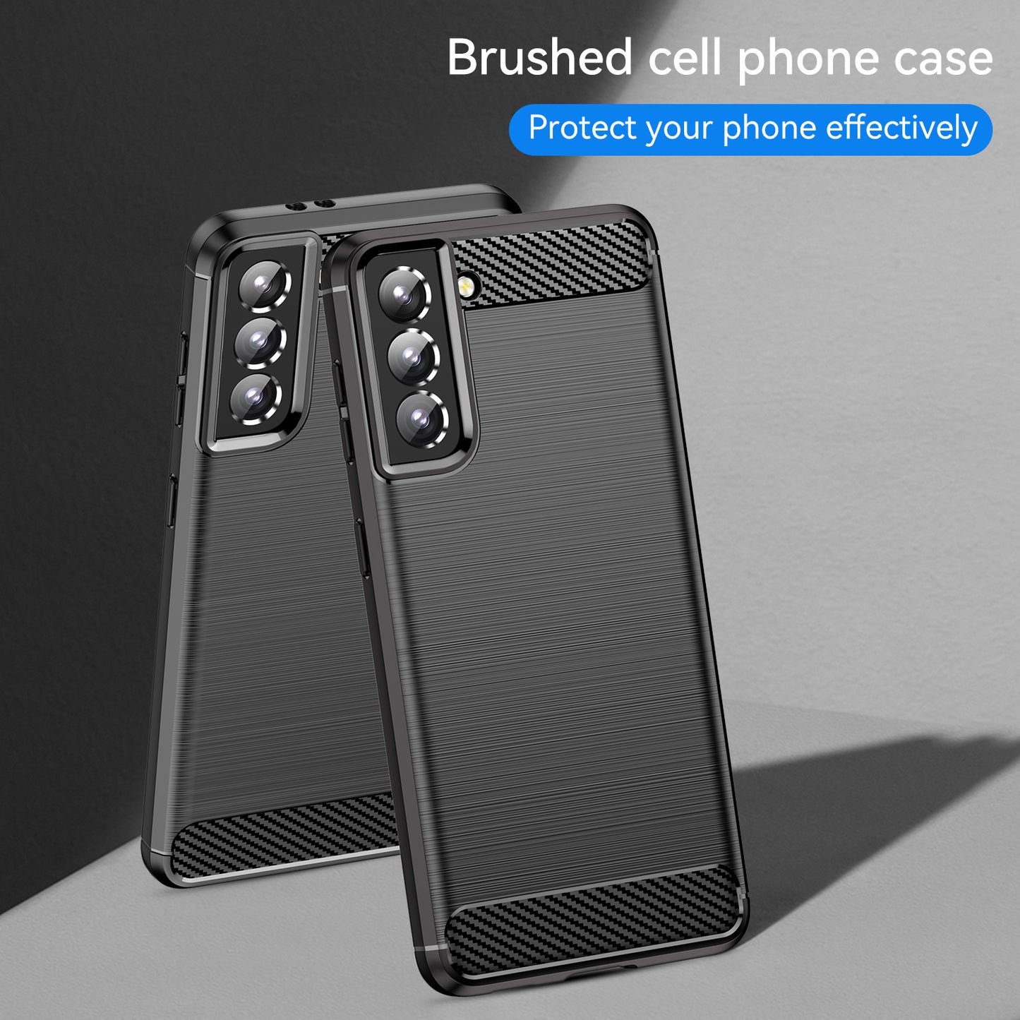1.8mm Heat Dissipation TPU Case Anti-Scratch Anti-Fall Carbon Fiber Texture Phone Cover with Brushed Surface for Samsung Galaxy S21 4G/5G